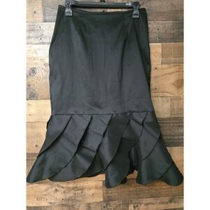 XSCAPE by Joanna Chen Black Satin Tiered Ruffle  Skirt Size 8 Cocktail Fairy
